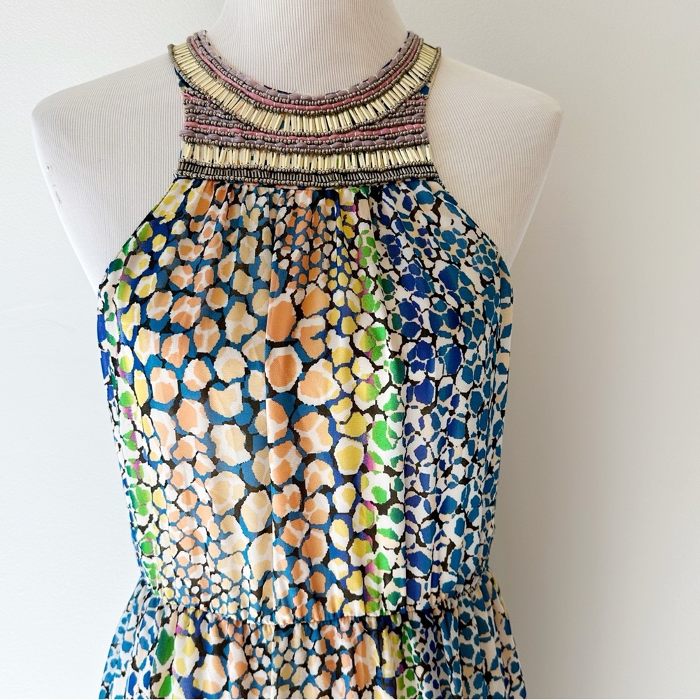 Charlie Jade Beaded Halter Neck Blue Green Colorful Party Maxi Dress, size M - Picture 2 of 16